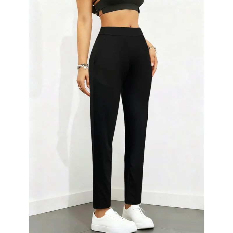 2025 Pantaloni a matita alla moda da donna Pantaloni da festa da ufficio neri solidi dimagranti traspiranti a vita regolare
