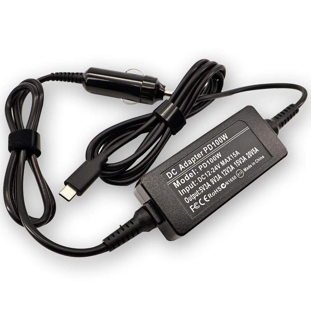 

1​00W 12V-24V USB C PD Universal Laptop Car Charger 5V 9V 12V 15V 20V 5A DC Power Adapter for MacBook HP Laptop Tablet Phones