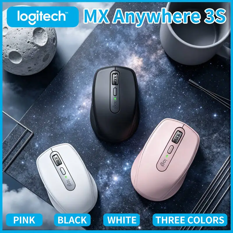 Durable Logitech MX Anywhere 3S - 8K DPI Glass Tracking, MagSpeed Wheel, Quiet Clicks, USB-C Fast Charge, Travel-Ready Build
