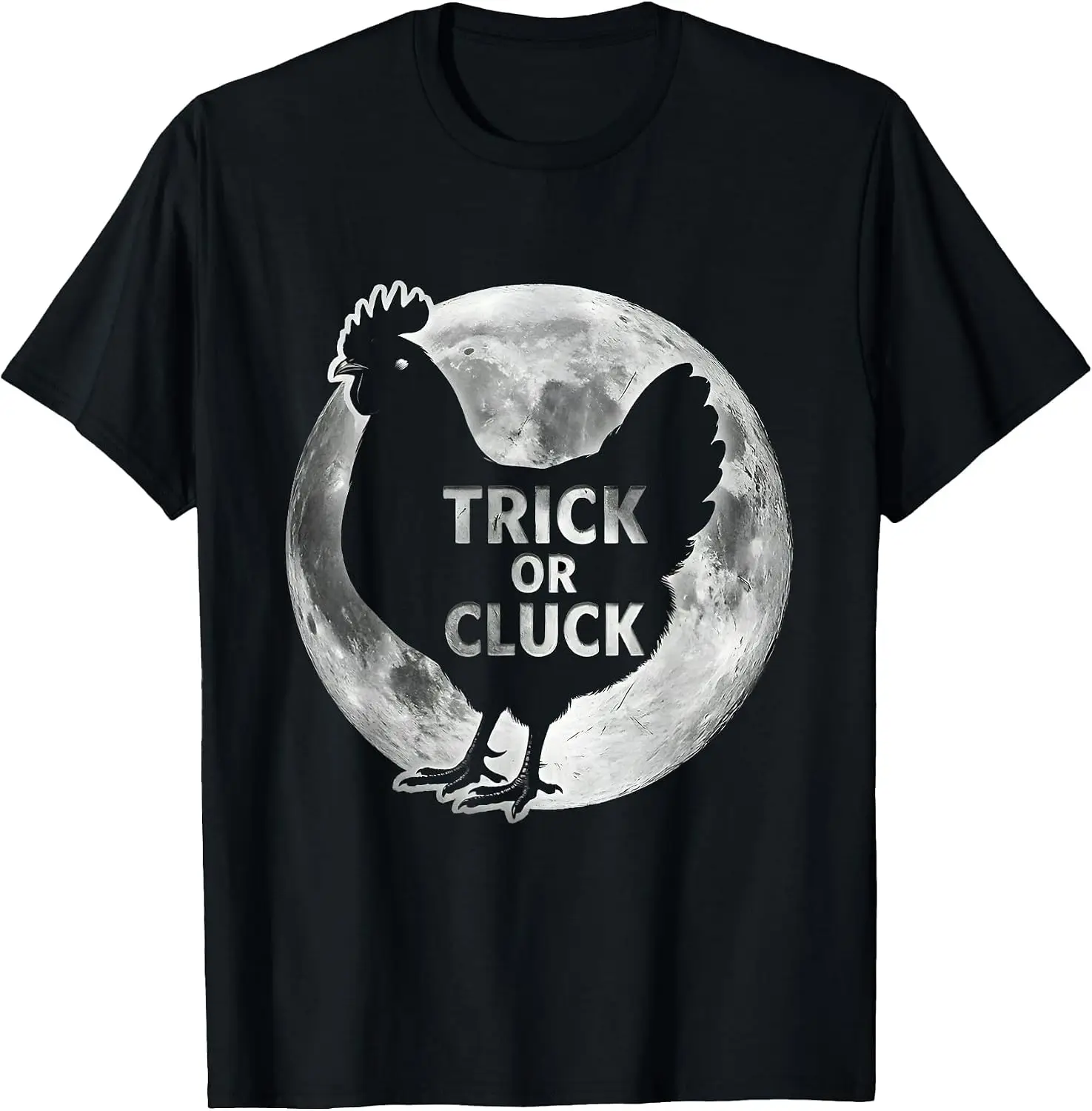 Trick Or Cluck Funny Chicken Halloween Farm Humor T-Shirt Men's Spooky Halloween Graphic Print T‑Shirt, Crew Neck Short Sleeve Casual Cotton Tee For Holiday Party Daily Street Wear.
