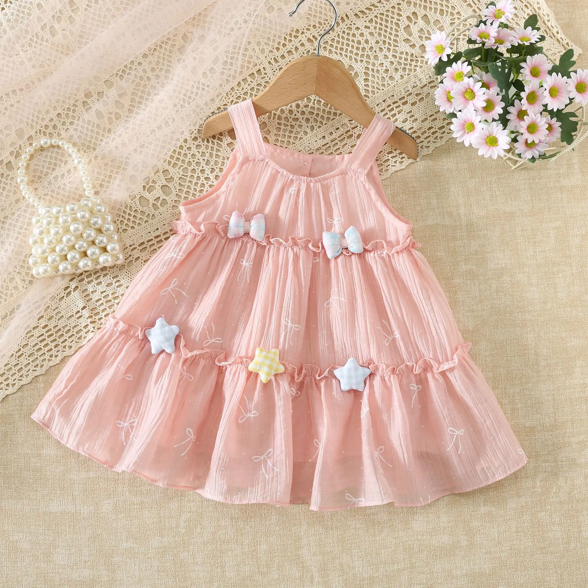 New Summer Girls Dress Small Fresh Suspender Bow Princess Dress Korean Version Sweet Children's Dress