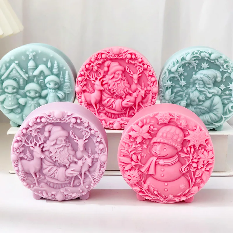 

Christmas Santa Claus Snowman Elk House Candle Soap Silicone Mold Mousse Cake Chocolate Biscuit Silicone Baking Mould