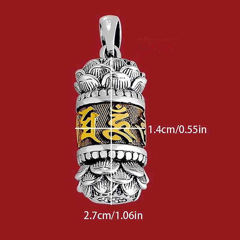 1Pc   Handmade Vintage Pill Box Container Bottle Hollow Copper Plated Lotus Sutra Cylinder Pendant Keychain