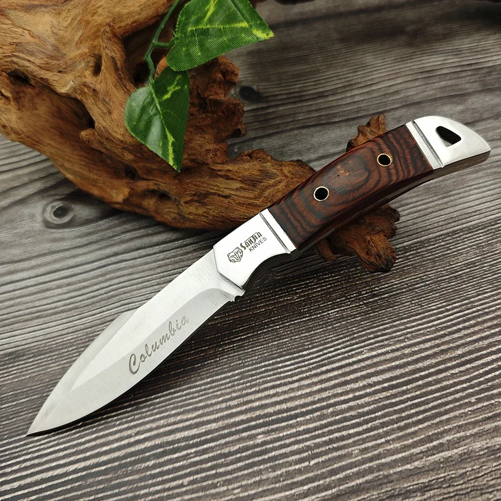 Portable K91 Kitchen Household Outdoor Daily Use Utility Fixed Blade Knife Wooden Handle 5Cr13 Steel Blade Camping Cutting Tools