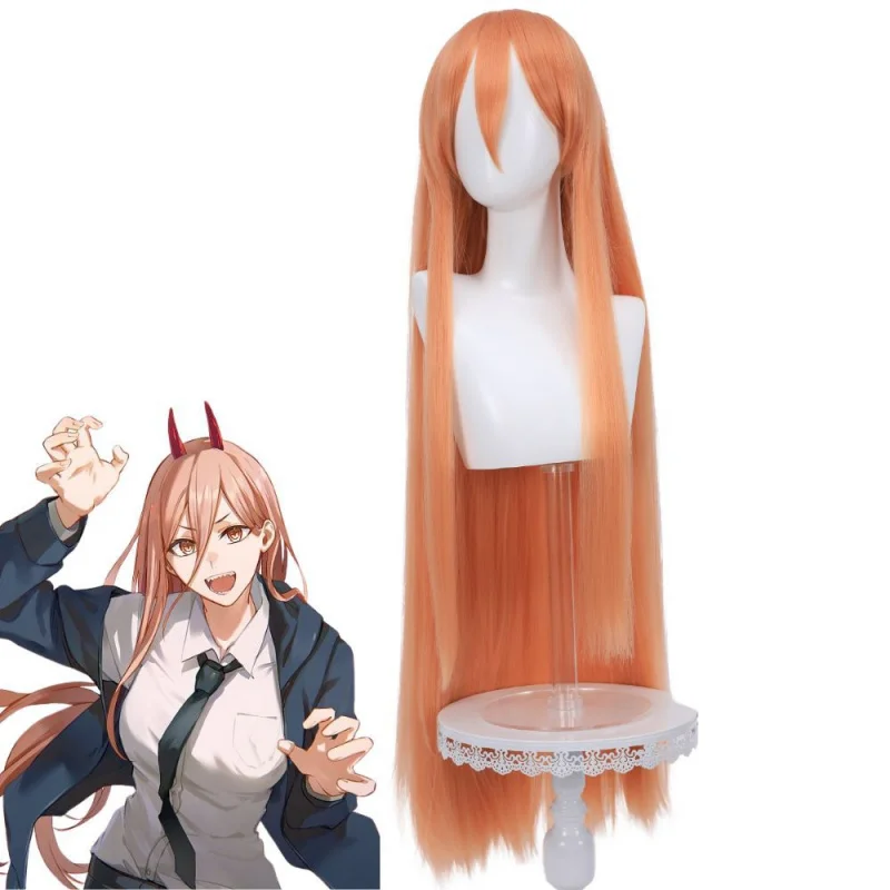 

Человек с бензопилой Pawa Vigorously Cos, аниме, человек с бензопилой, оранжевые длинные волосы, 100 см, имитация кожи головы, косплей