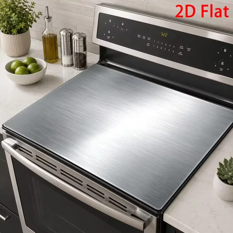 2D Flat Stainless Steel Pattern Countertop Protector, Brushed Metallic Look, Scratchproof Waterproof Heat Resistant Glass Mat