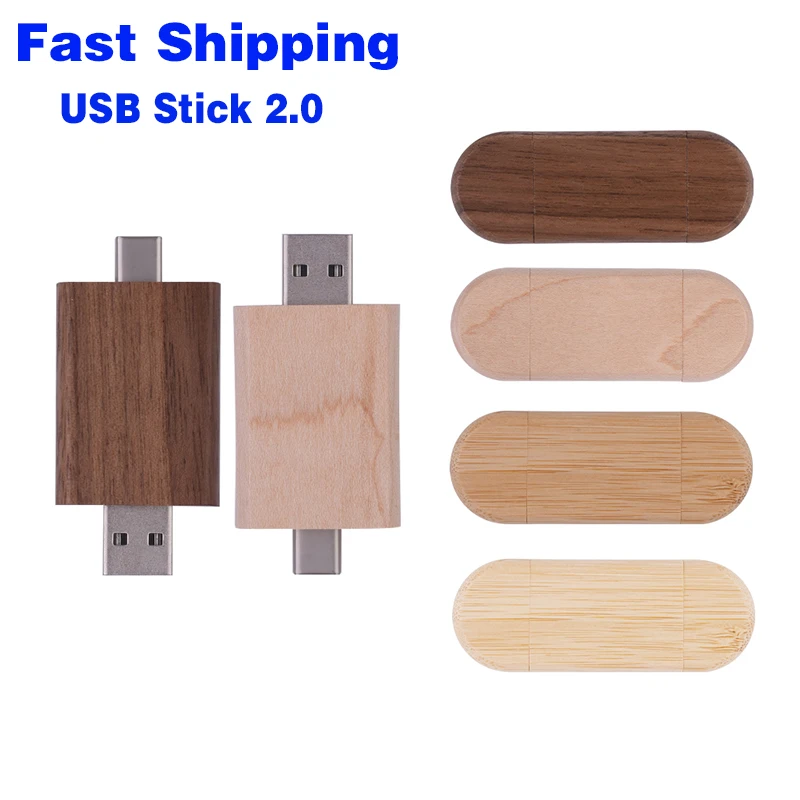 

Fast Shipping Type-C 2 in 1 Custom Wooden Bamboo USB Flash Drive 64GB Pen Driver Wood Chips Pen Drive 16GB 32GB USB Pendriver