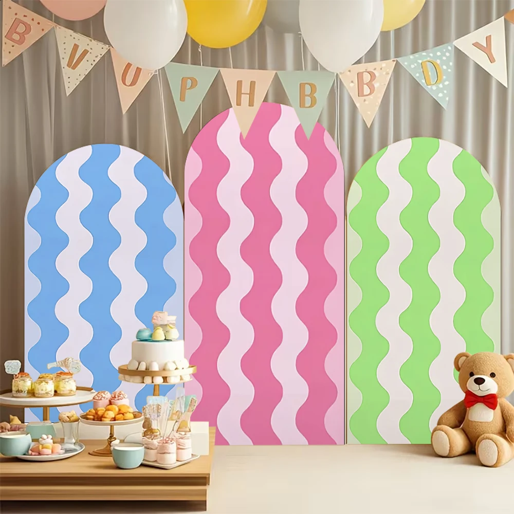 Mocsicka Stripe Arch Backdrop Cover Double-Sided Baby Shower Girl Boy Birthday Party Arched Background Wedding Decor Studio Prop