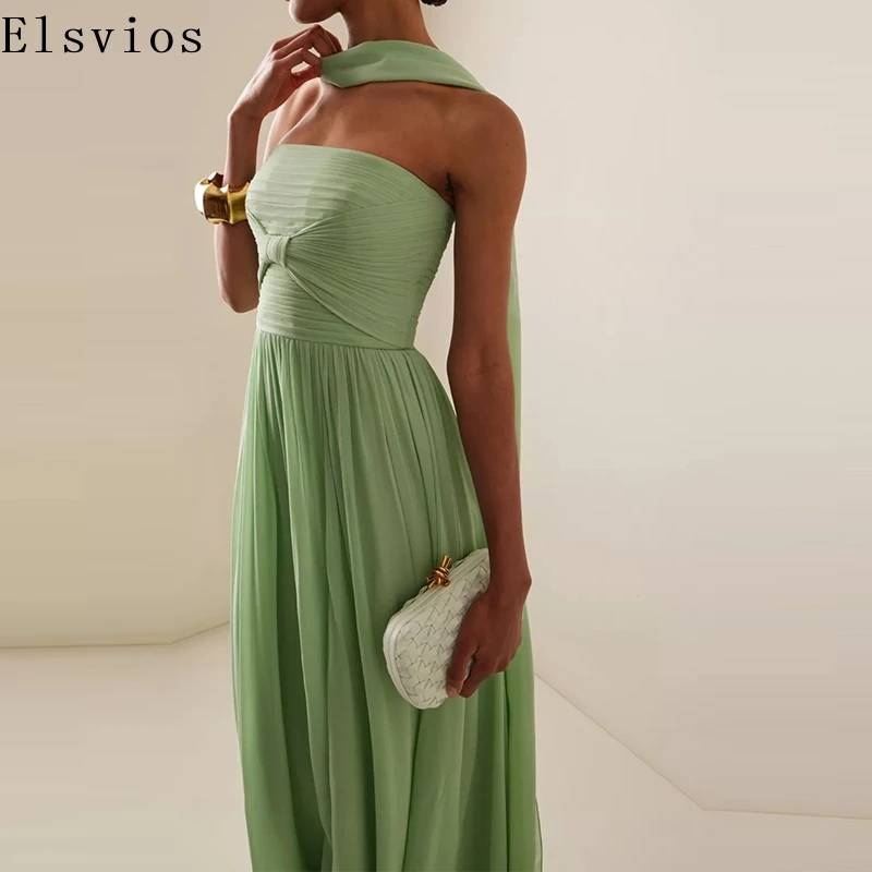 

New Solid High Waist Party Dress Elegant Hollow Backless Full Length Pleat Dress Women Fashion Ribbon One Shoulder Evening Dress
