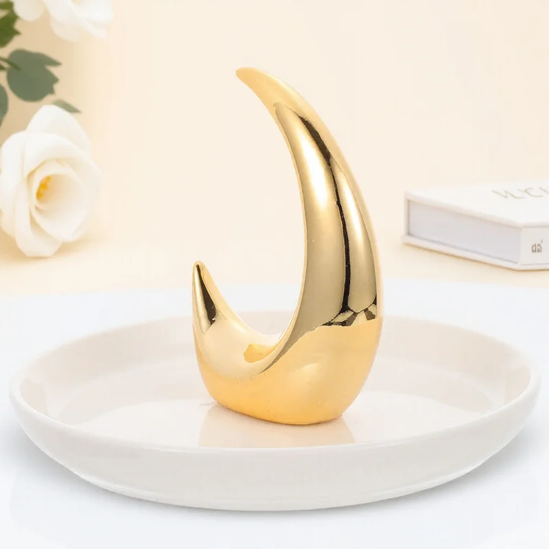 1pc Handmade Ceramic Jewelry Display Plate Moon Themed Earrings Storage Tray Ring Holder Decorative Organizer for Women