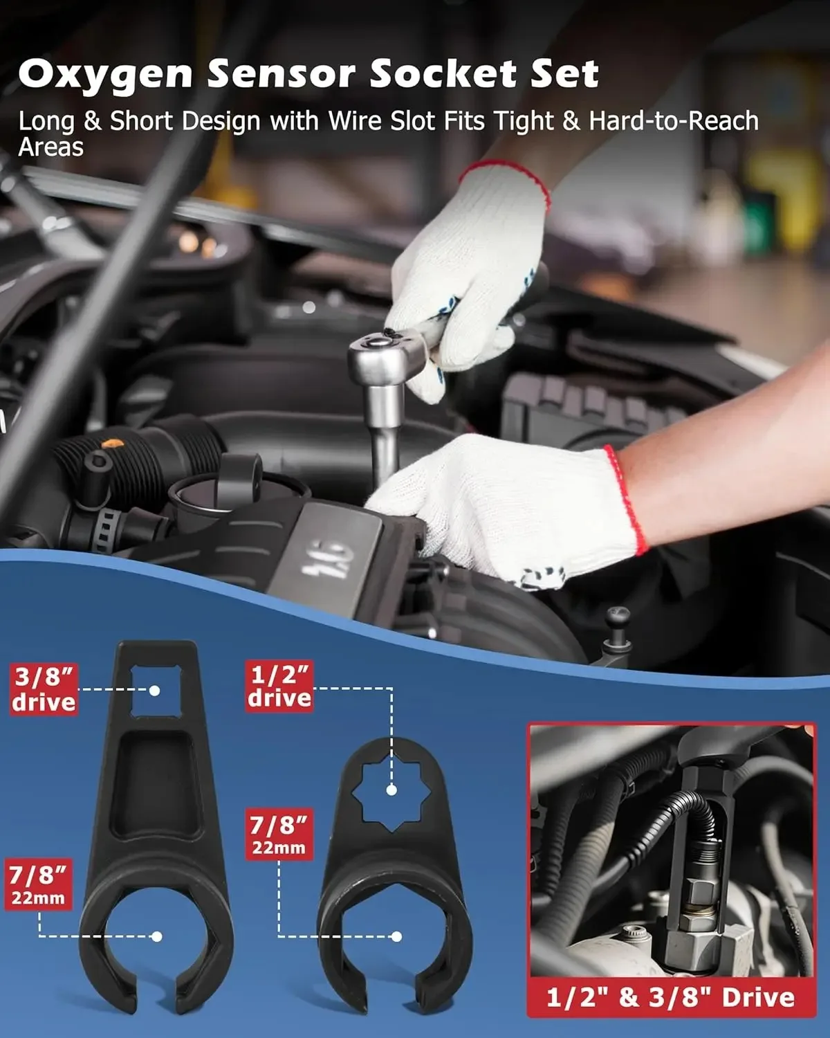 3/5/7/10-teiliges Universal-Sauerstoffsensor-Steckschlüssel-Set O2 Lambda-Sensor Demontagewerkzeug-Kit Kfz-Sensor-Entferner und -Installationswerkzeug-Set – Detail 7