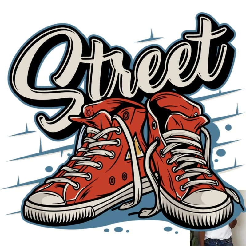 Trendy Street Style Red High - Top Lace - up Canvas Shoes Heat Transfer White Ink Iron - on, Suitable for T - shirts, Canvas