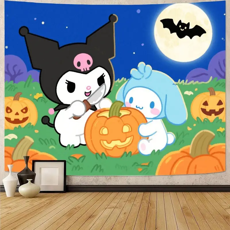 

1 шт. Sanrio Kuromi Cinnamoroll Хэллоуин полиэстер гобелен Kawaii жуткий тыква резьба настенное искусство домашний декор подарок для фанатов