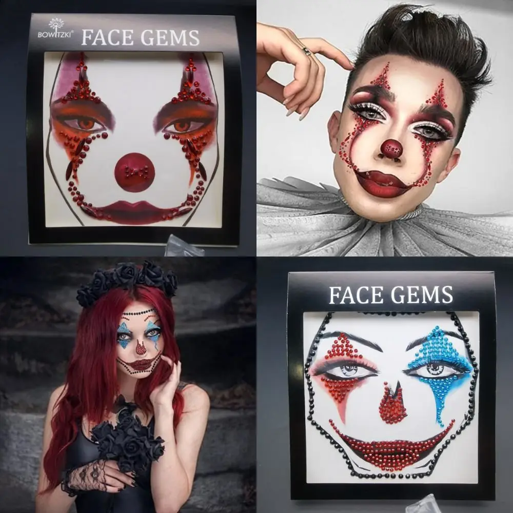 3D Resin Face Rhinestone Sticker Shiny Clown Makeup Halloween Fake Tattoo Colorful Halloween Decor Jewelry Face Sticker Body Art