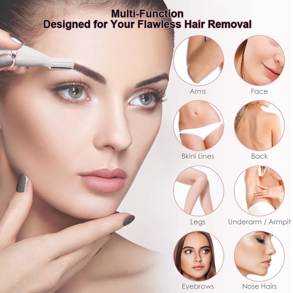 Epilator wajah wanita, Epilator elektrik Vagina pemangkas rambut tubuh Epilator rambut wajah 4 In 1 pemangkas hidung alat cukur listrik wanita