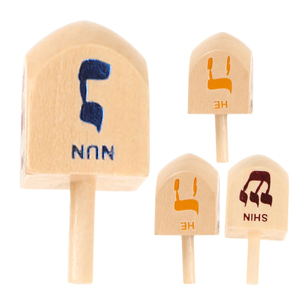 4 PCS Wooden Spinning Top Toy Hanukkah Crafts for Kids Dreidel Hanging Swirl Dreidels Kits Fidget Toys Child