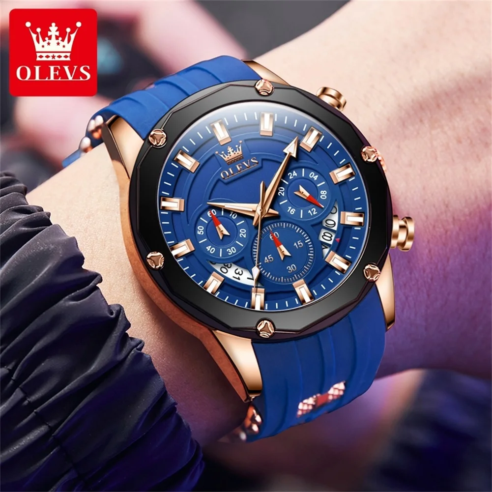 OLEVS Luxury Watches for Men Fashion Silicone Strap Military Waterproof Sport Chronograph Quartz WristWatch Men Reloj Hombre