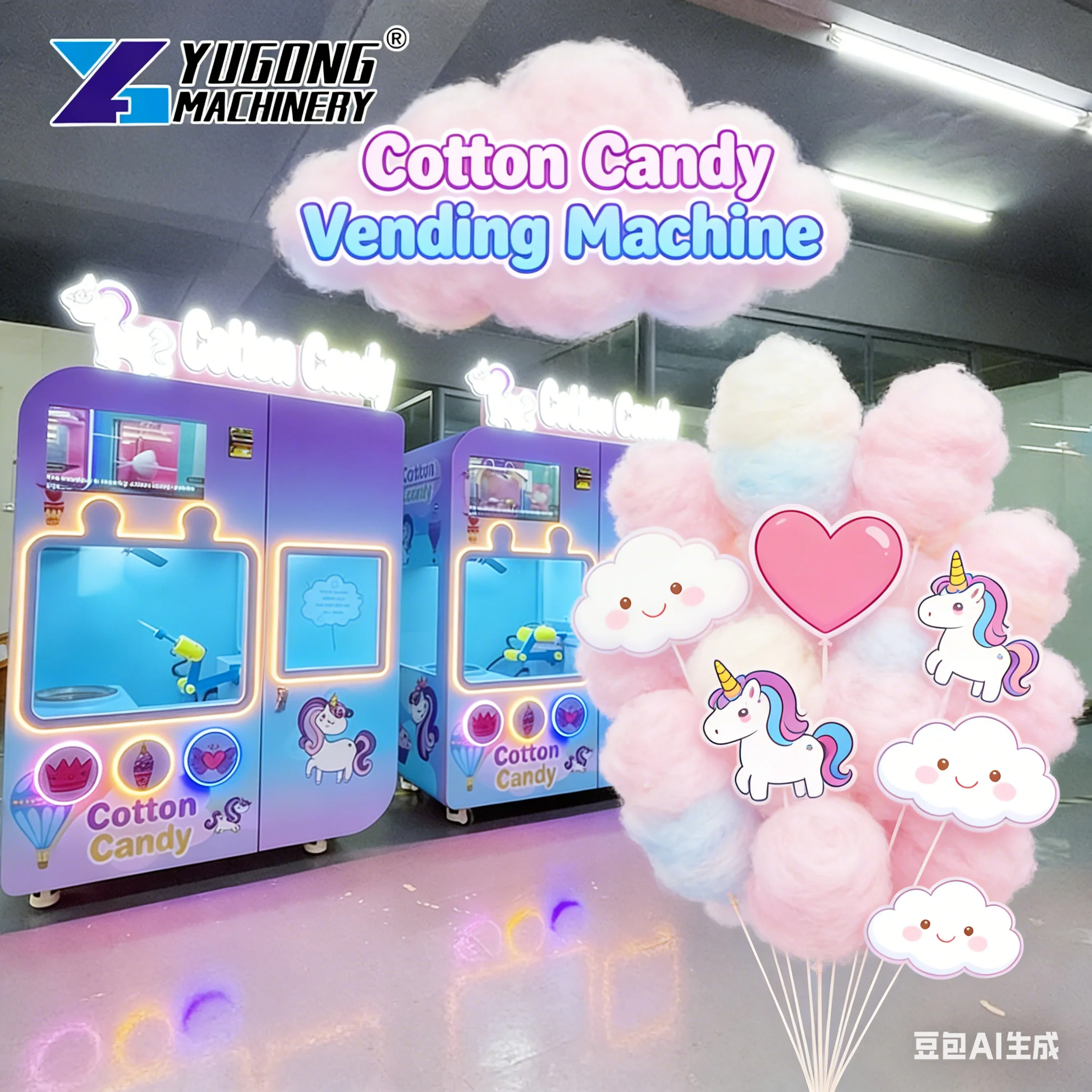 Customized New Design Cotton Candy Machine With Sugar Selling Automatic Cotton Vending Machine Cotton Candy