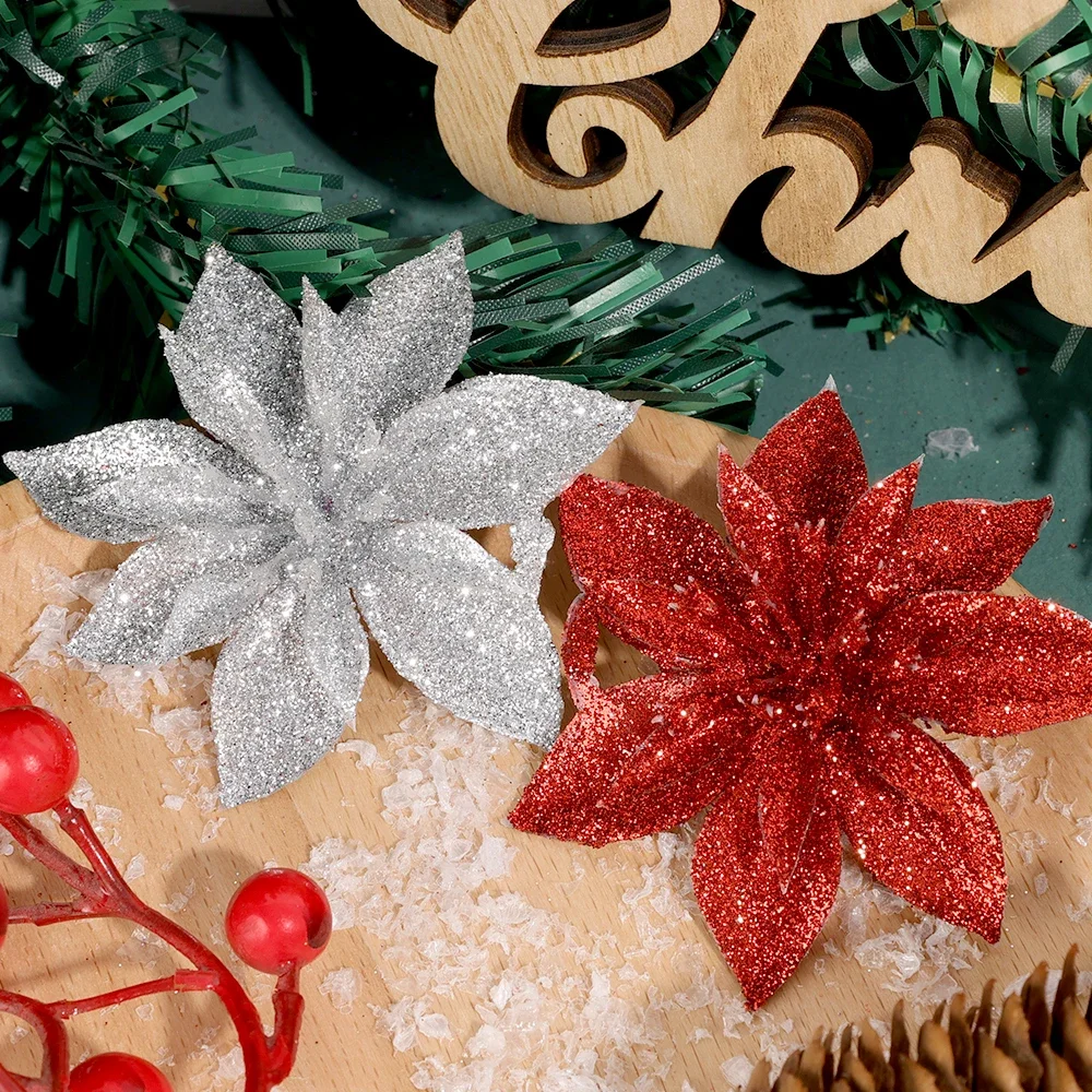 شجرة عيد الميلاد الاصطناعية شنقا الحلي ، الزهور وهمية ، لمعان ، الذهب ، الفضة ، السنة الجديدة ، هدية محاكاة