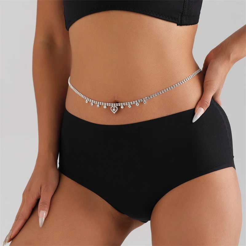 Sexy Strandstijl Ingelegde Strass Hart Taille Link Modieuze Enkellaags Body Ketting Voor Vrouwen Accessoires Mode Sieraden