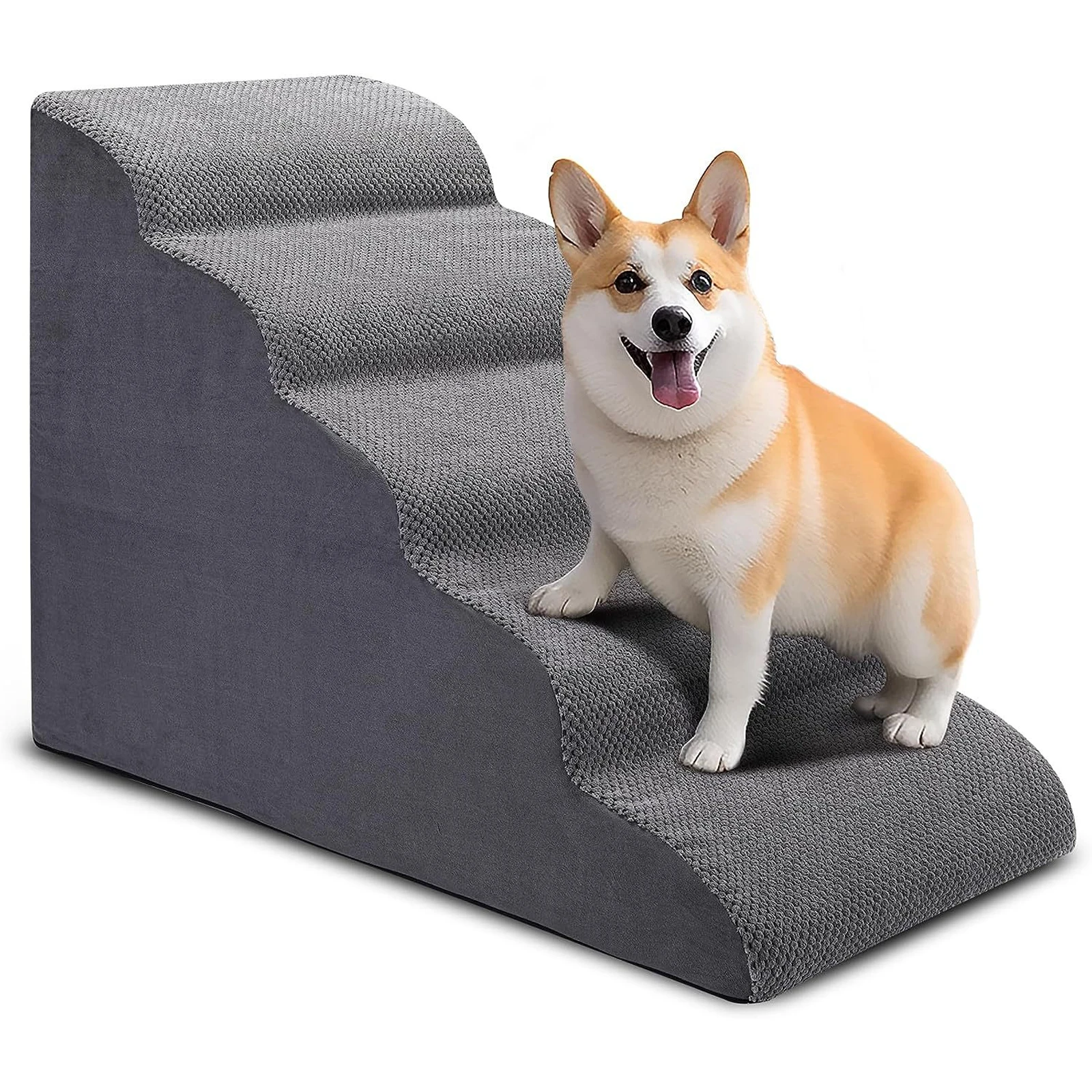 Dog Stairs for High Beds 5-Step Dog Steps for Small Dogs Cats Curved Pet Stairs Ladder Anti-slip Dogs Bed Stairs Pet Supplies