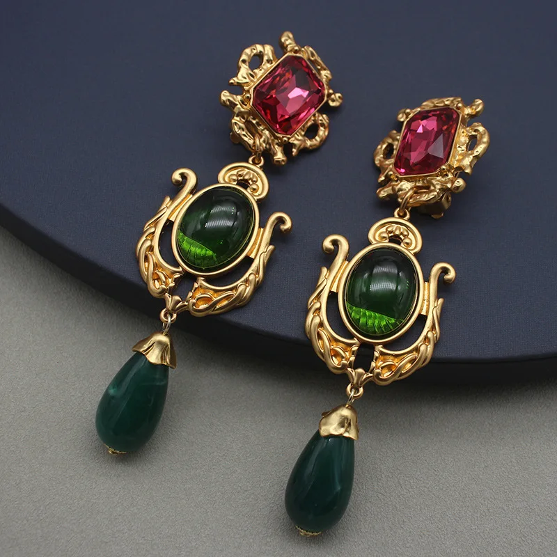 

New Classic Vintage Lava Glass Shoulder And Ear Clip Earrings Women's Fashion Jewelry