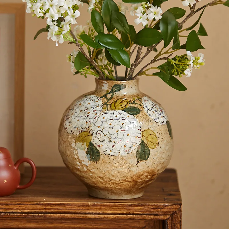 

Hydroponic vases, living room flower arrangements, ceramic flower vases, retro hand-painted decorative earthenware jars