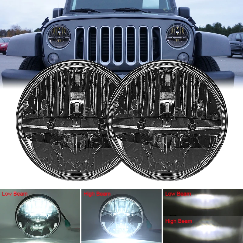 

7 Inch Led Headlight H4 Round 7'' Headlights DOT Approved 6000K Hi/Lo Beam for Jeep Wrangler Lada Niva 4x4 Jeep Wrangler JK