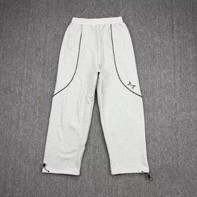 High Quality Mertre Casual Pants Grey Loose Embroidery Pattern Sweatpants Trend Reflective Strip Sportswear Hoodie
