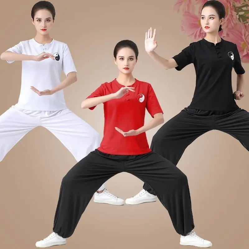 Kung Fu Suit For Women Top Bottom Set Chinese Traditional Tai Chi Practice Costumes Short Sleeve Martial Arts Stage Performance