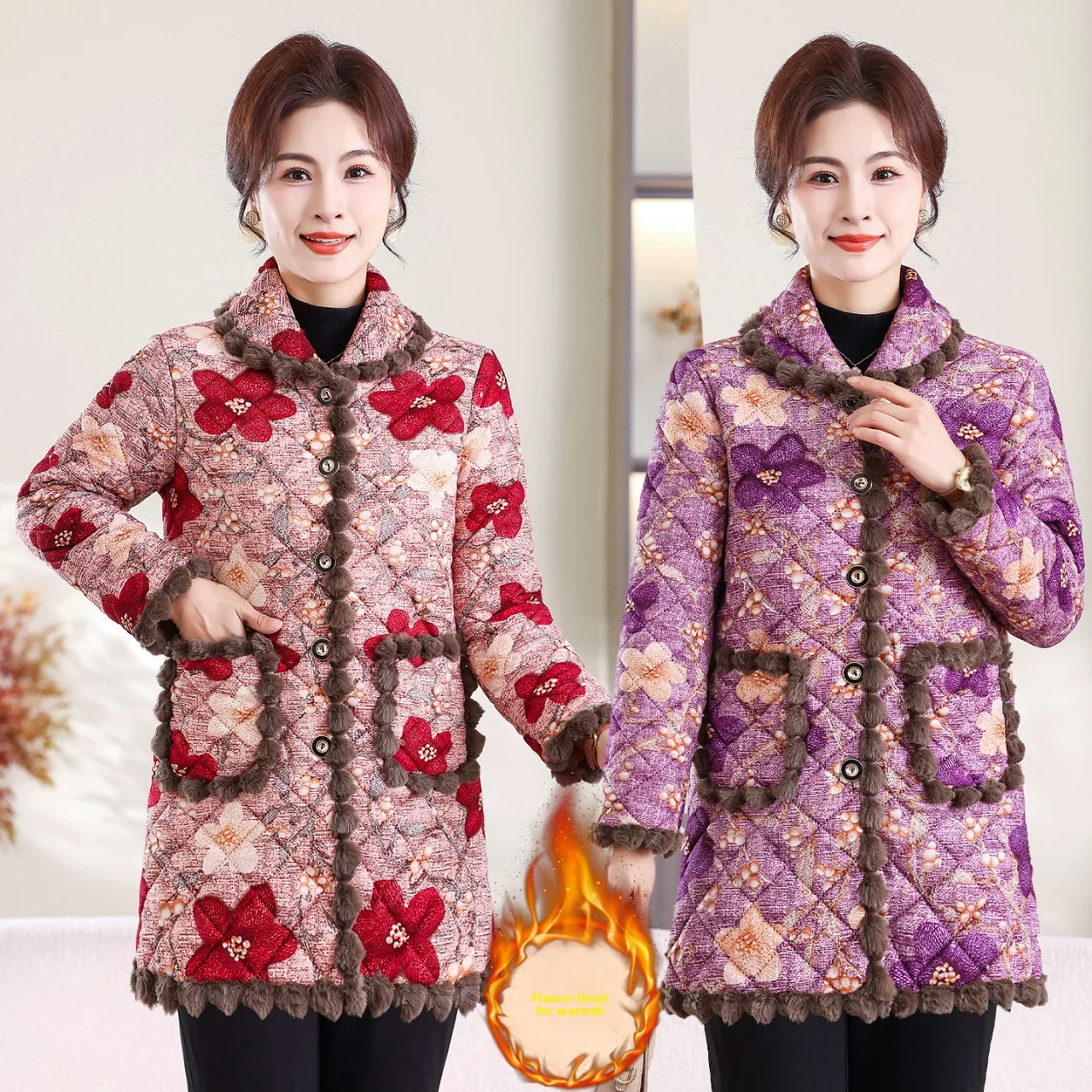 

Утепленное хлопковое пальто с капюшоном для дома, для мам, зимнее теплое пальто большого размера с цветочным принтом, средней длины