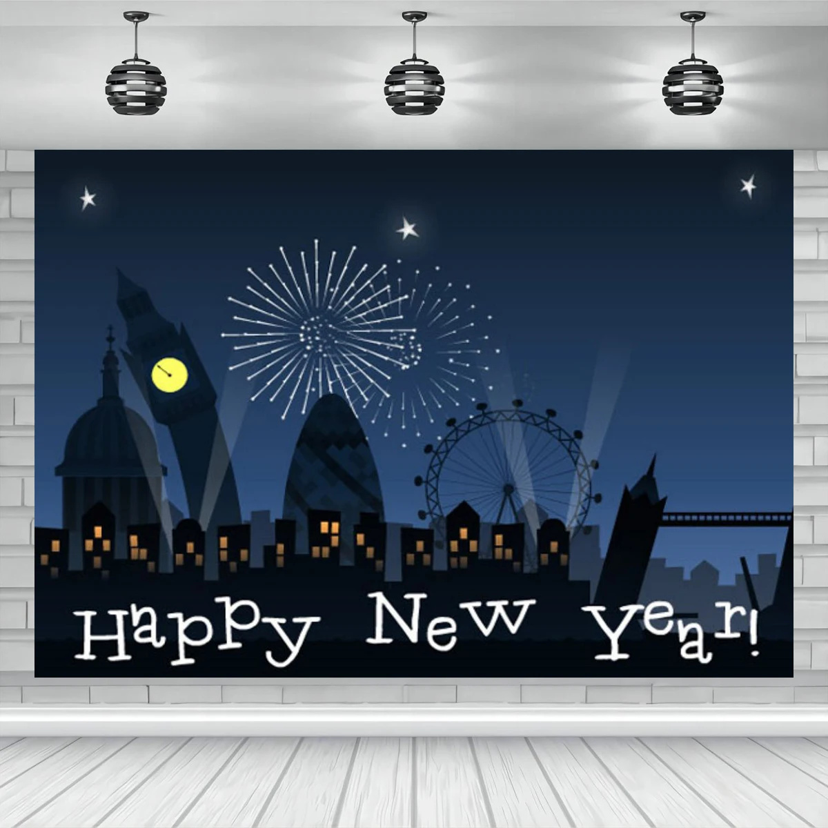 

HKFZ Vinyl Happy New Year Backdrop Fireworks Castle Photography Banner Decoration Festival Family Party Photo Shoot Background