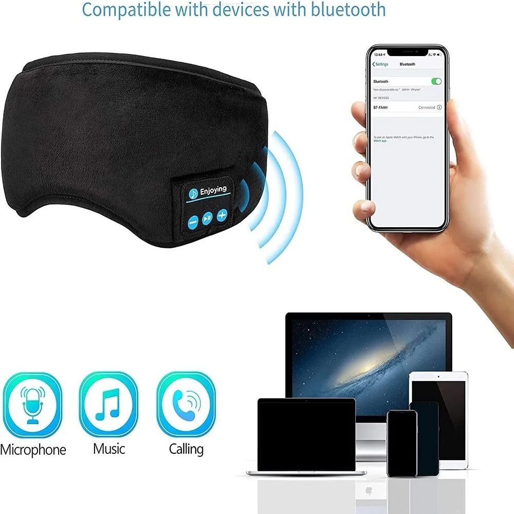 Masque de sommeil pour les yeux Bluetooth, ombrage intelligent sans fil, élastique doux 3D, écouteurs de musique confortables