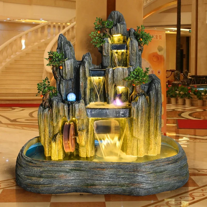 Large pastoral flowing water rockery fountain fish tank living room entrance garden garden ornament