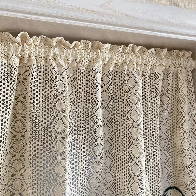American Country Crochet Hollow Short Curtains for Roman Window Kitchen Manual Rhombus Lace Bowknot Half Curtains Valance