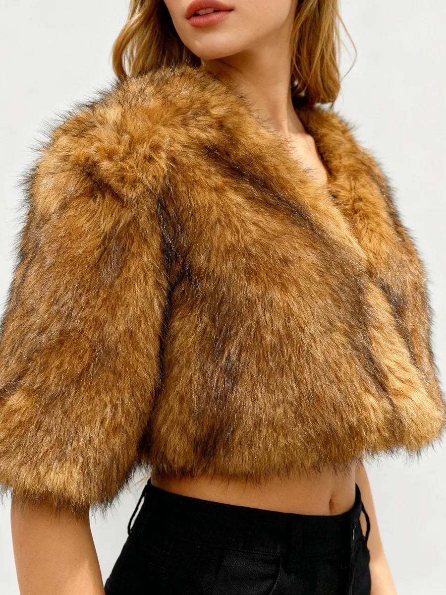 TWOTWINSTYLE الصلبة تقسم الفراء موضة سترات قصيرة للنساء الخامس الرقبة نصف الأكمام مزاجه سترة الإناث الخريف الملابس جديد #4