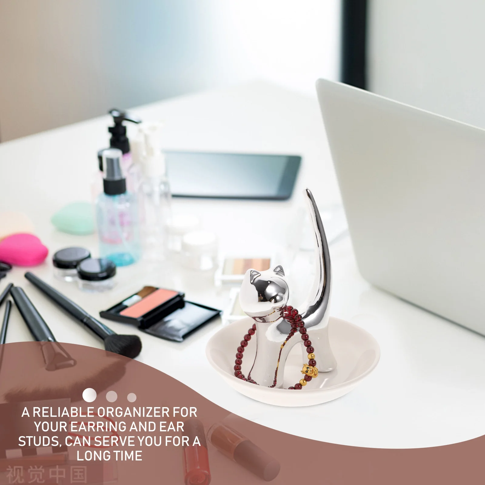 

Jewelry Display Plate Storage Tray Ceramic Cat Dish Functional Organizer for Accessories Dresser Decoration Fashionable Gift