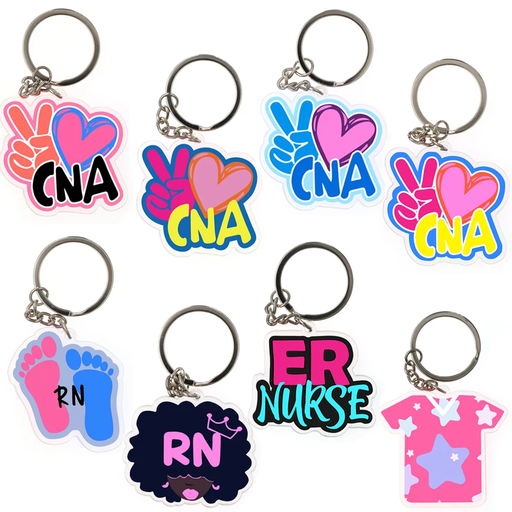 20 Pcs/Lot Nurse Accessories Medical Series Keychain CNA RN Nurse Scrub Life Acrylic Plastic Key Rings