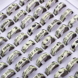 100 Pcs/lot Luminous Stainless Steel Rings Glow in the dark Men Women Party Jewelry Wholesale Lot