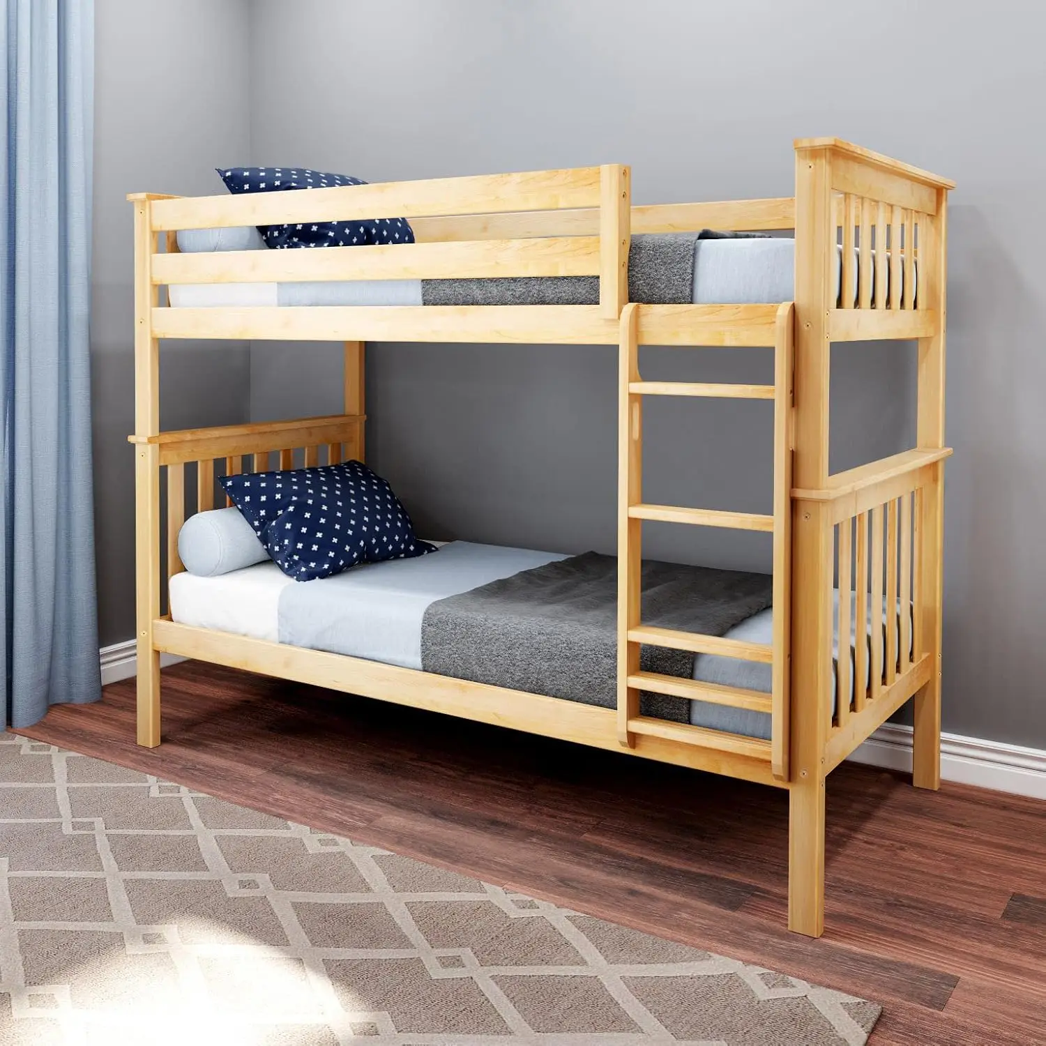 Bunk Bed Twin over Twin, Solid Wood Bunk Bed Frame with Ladder for Kids 14