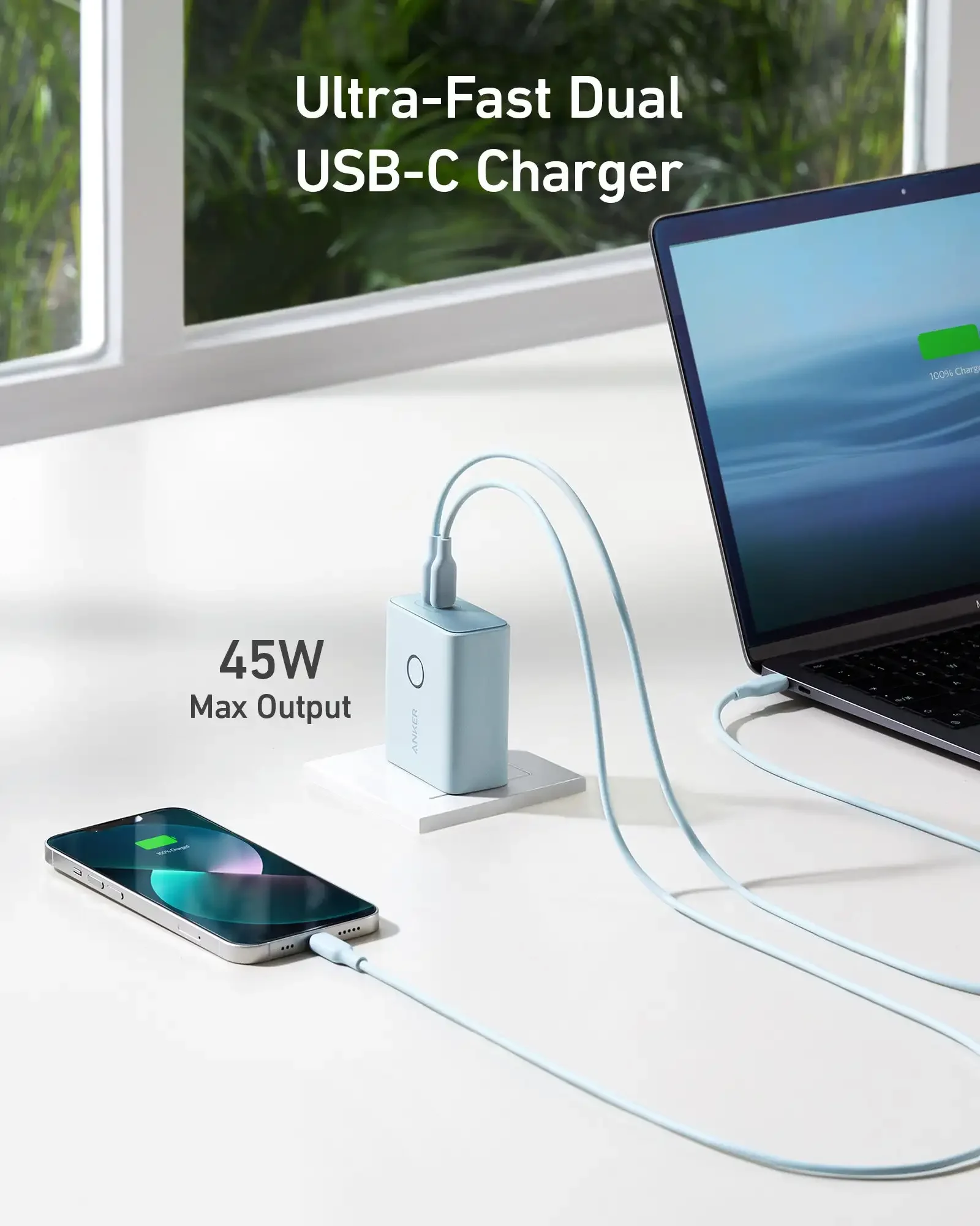 Anker 521 Power Bank (PowerCore Fusion 45W) 5000mAh Power Bank Charger 2-in-1 PD 45W Fast Charge Plug Foldable For iphone