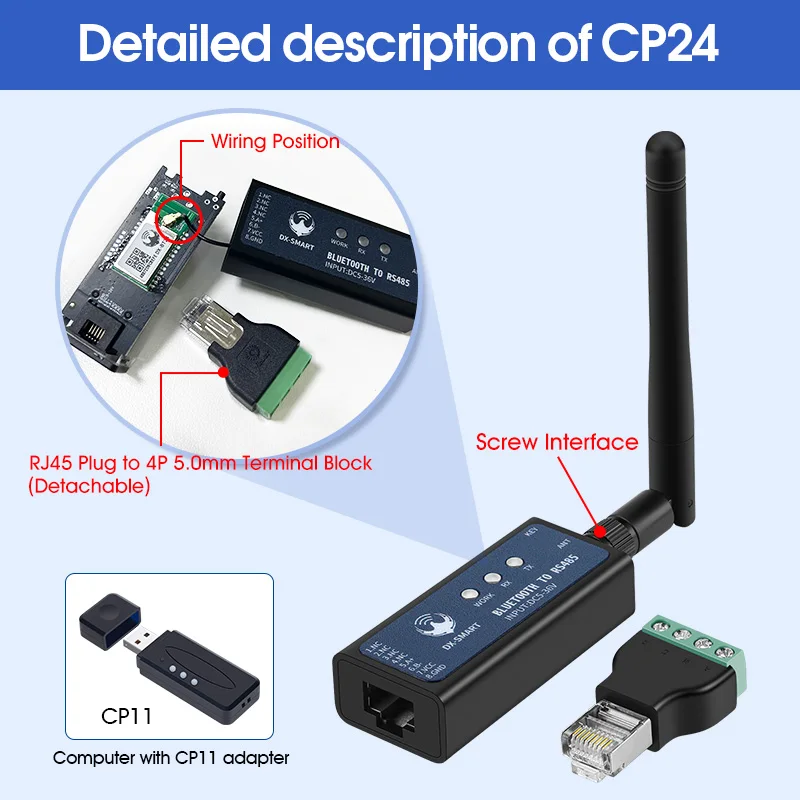 DX-CP24 변환기 PC RS485용 유선 장치를 무선으로 Bluetooth 직렬 어댑터 산업용 무선 Bluetooth 통신