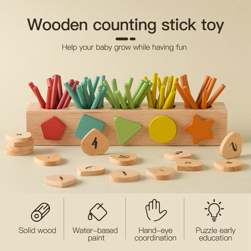 Montessori Toys Kids Wooden Counting Stick Toys Multifunctional Colour Shape Cognitive Match Educational Sensory Toys Baby Gifts