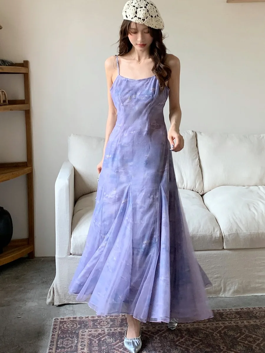

Ele Oil Painting Print ter Dr Women's Summer New Sle Retro Lace Tea Break Long Skirt Faionable Casual Gown