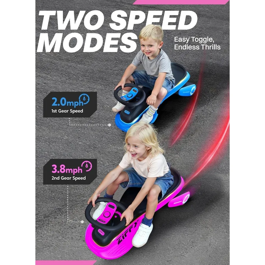 45W 5.5A Electric Wiggle Car with Pedal, Light-Up, Rechargeable Battery, 2-in-1 Swing Car, 2 Speed Ride-On Toy, Anti-Rollover, F