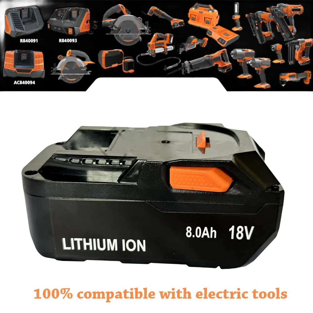 For AEG 18V Battery 8.0AH Lithium-Ion Battery For RIDGID R840087 R840085 L1815R L1850R L1830R R840083 Series Cordless Power Tool