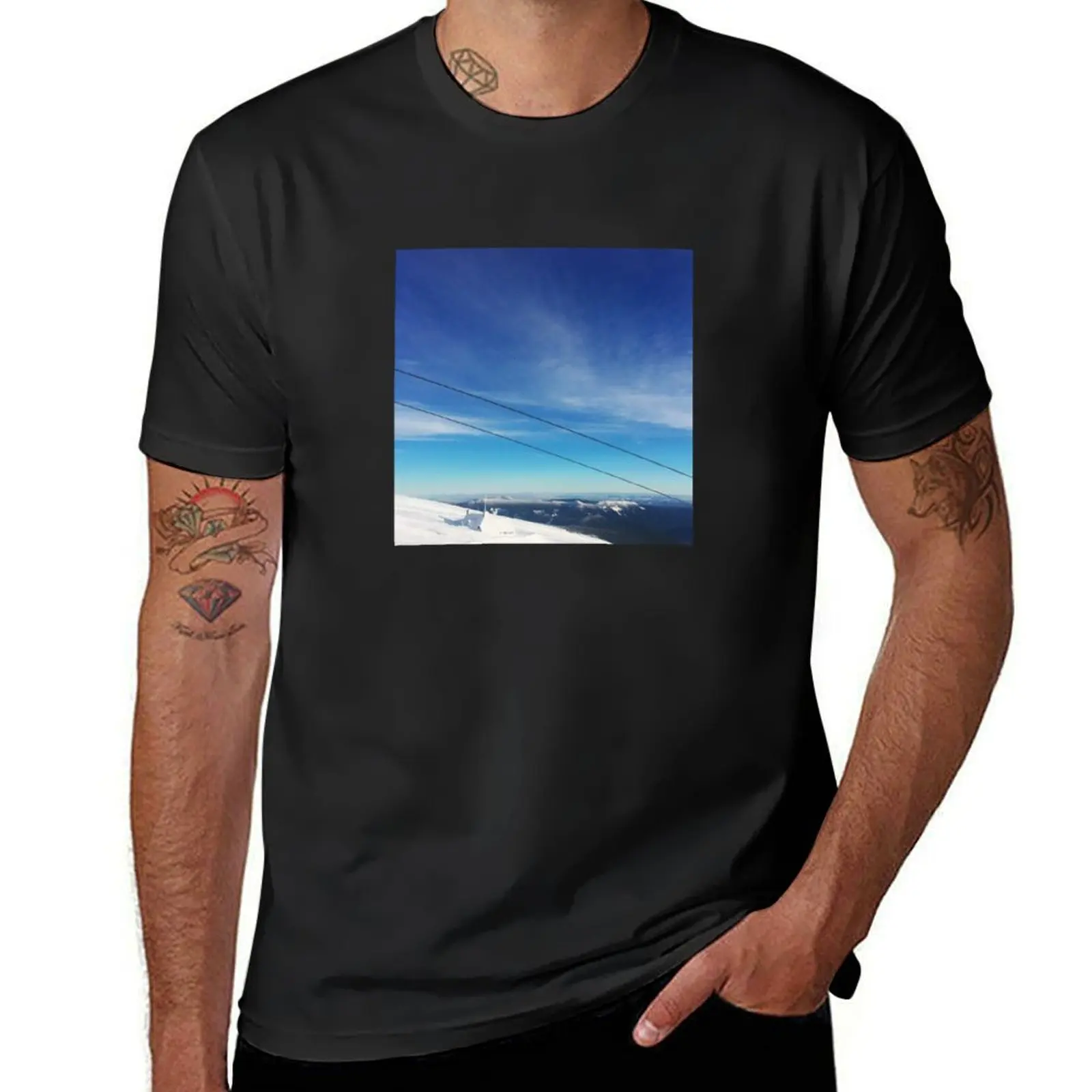 snowy sky scene T-shirt hippie clothes quick-drying vintage clothes summer top Short sleeve tee men