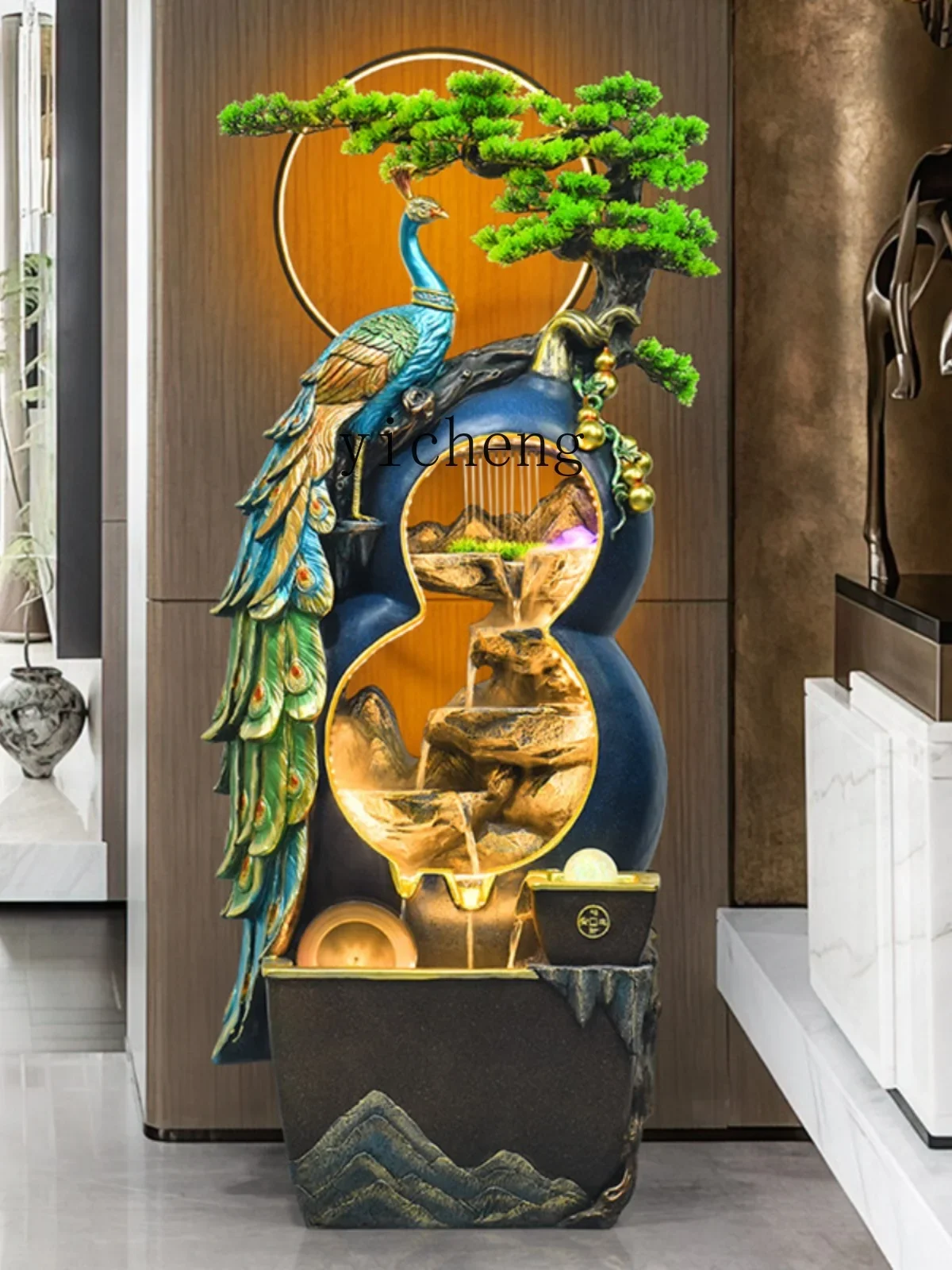 Decoration Lucky Fengshui Wheel Gourd Water Living Room Fountain Circulating Water Landscape Decorationu18