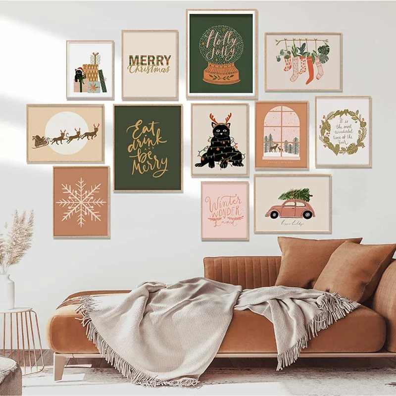 Guirlande de Noël, Citations Joyeuses Noël, Chaussettes, Affiches, Peinture sur toile, Art mural nordique Joyeuses Fêtes, Décoration intérieure
