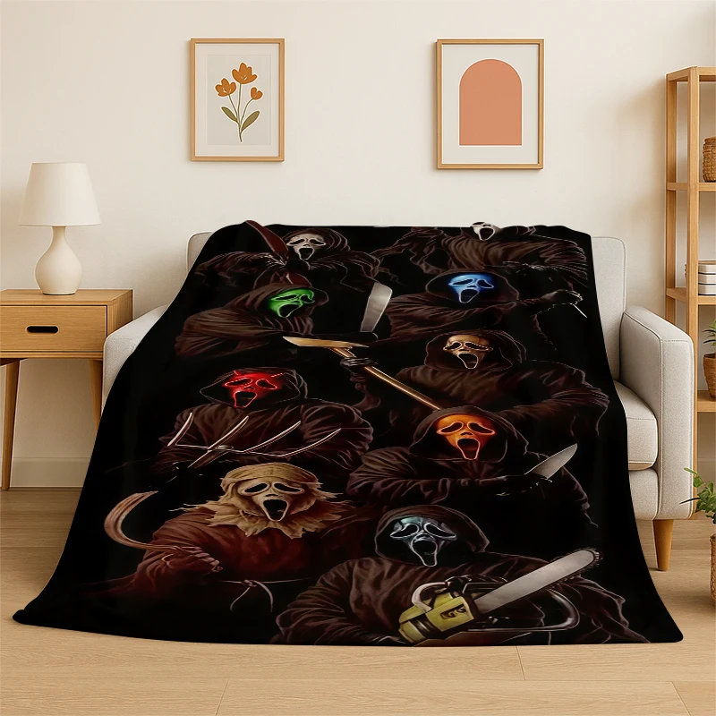 Horror Movie Character Chucky S-Scream Cartoon Flannel Blanket Soft Warm Throw Blanket for Bedroom Living Room Bed Travel Gift